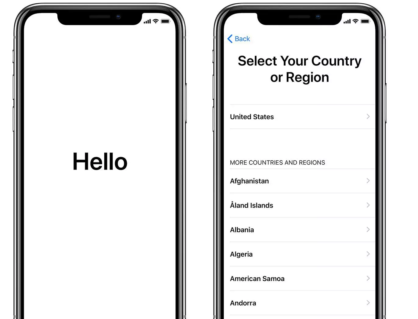 select region or country iphone