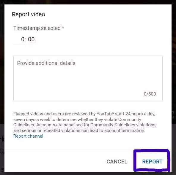 how to report a youtube video
