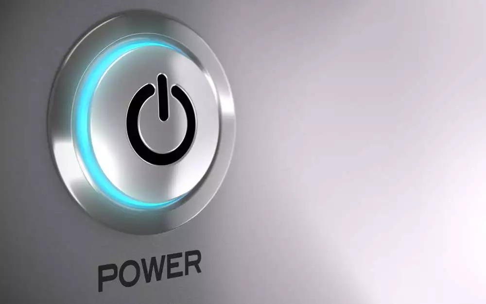Push button with blue light and depth of field effect - 3D render concept